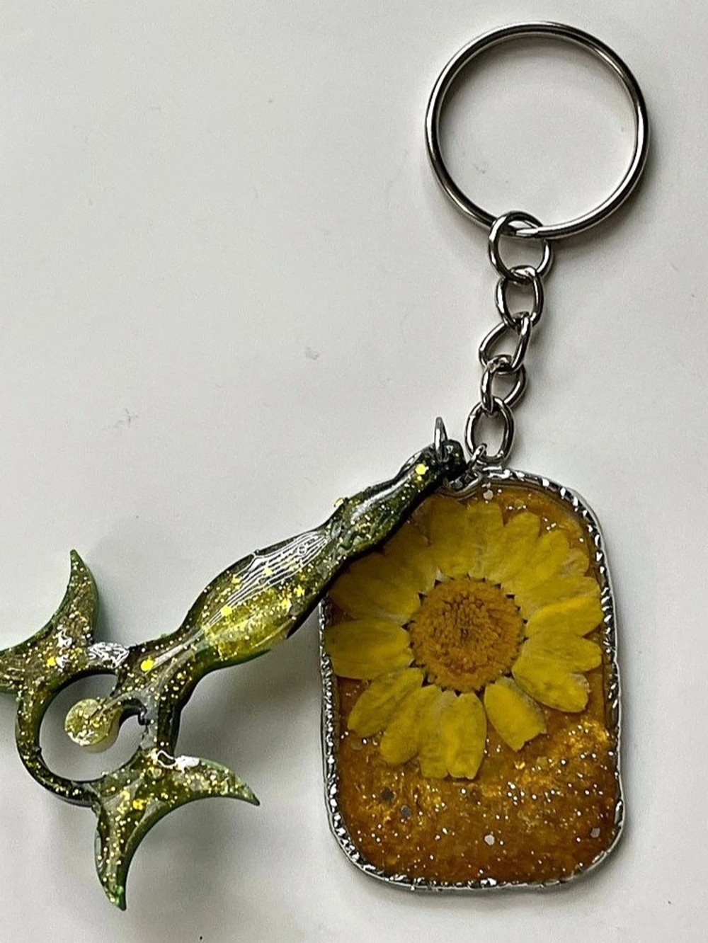 Floral Resin Keychain in Yellow & Green